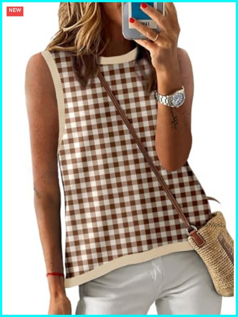 Women's High Neck Sleeveless Knit Tank Top Striped High Low Casual Summer